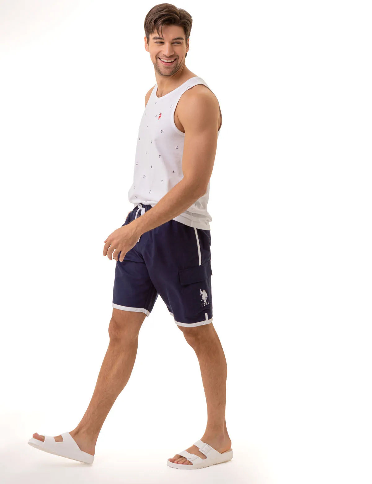 ALL OVER ANCHOR PRINT JERSEY MUSCLE TANK
