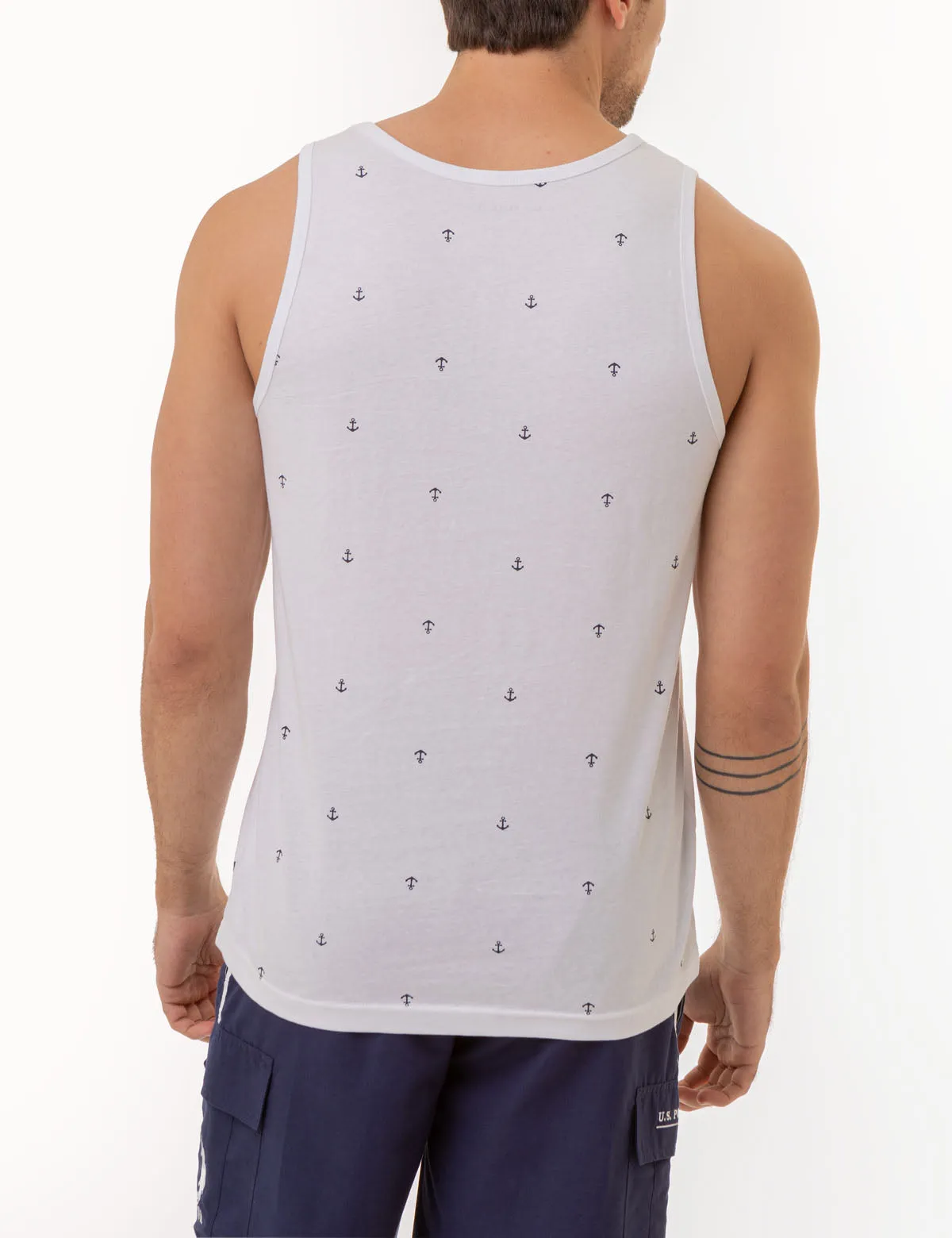 ALL OVER ANCHOR PRINT JERSEY MUSCLE TANK
