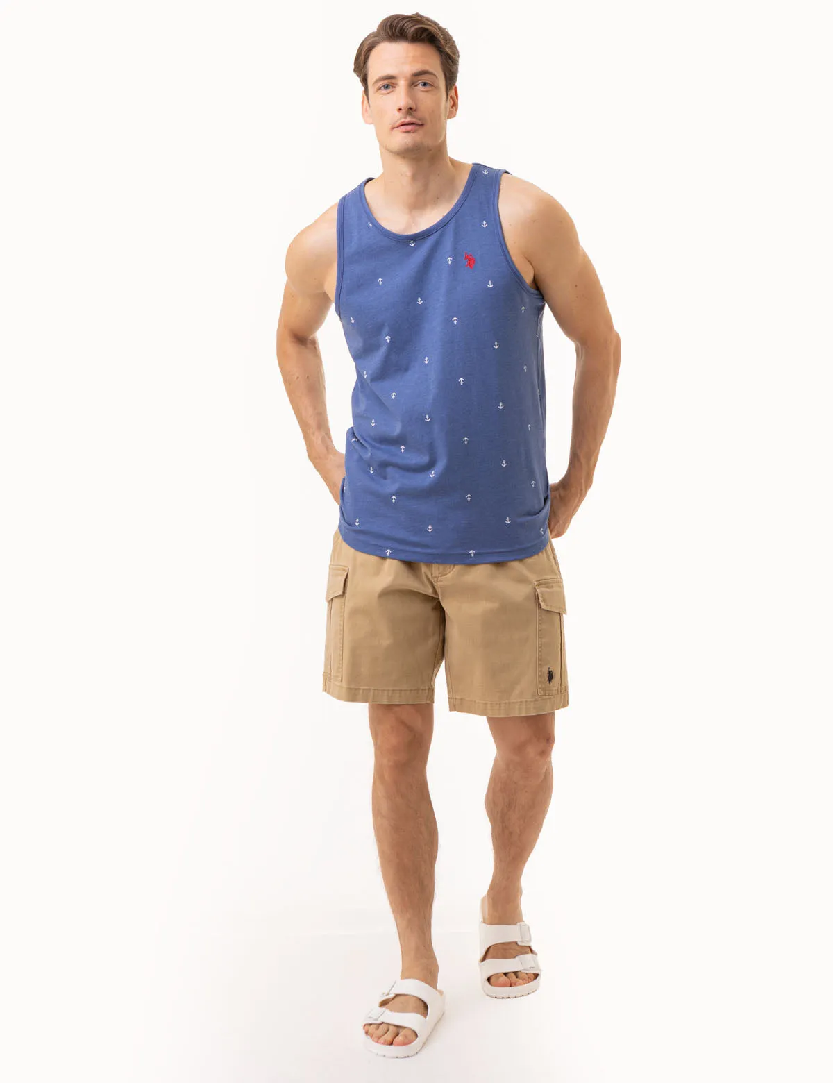 ALL OVER ANCHOR PRINT JERSEY MUSCLE TANK