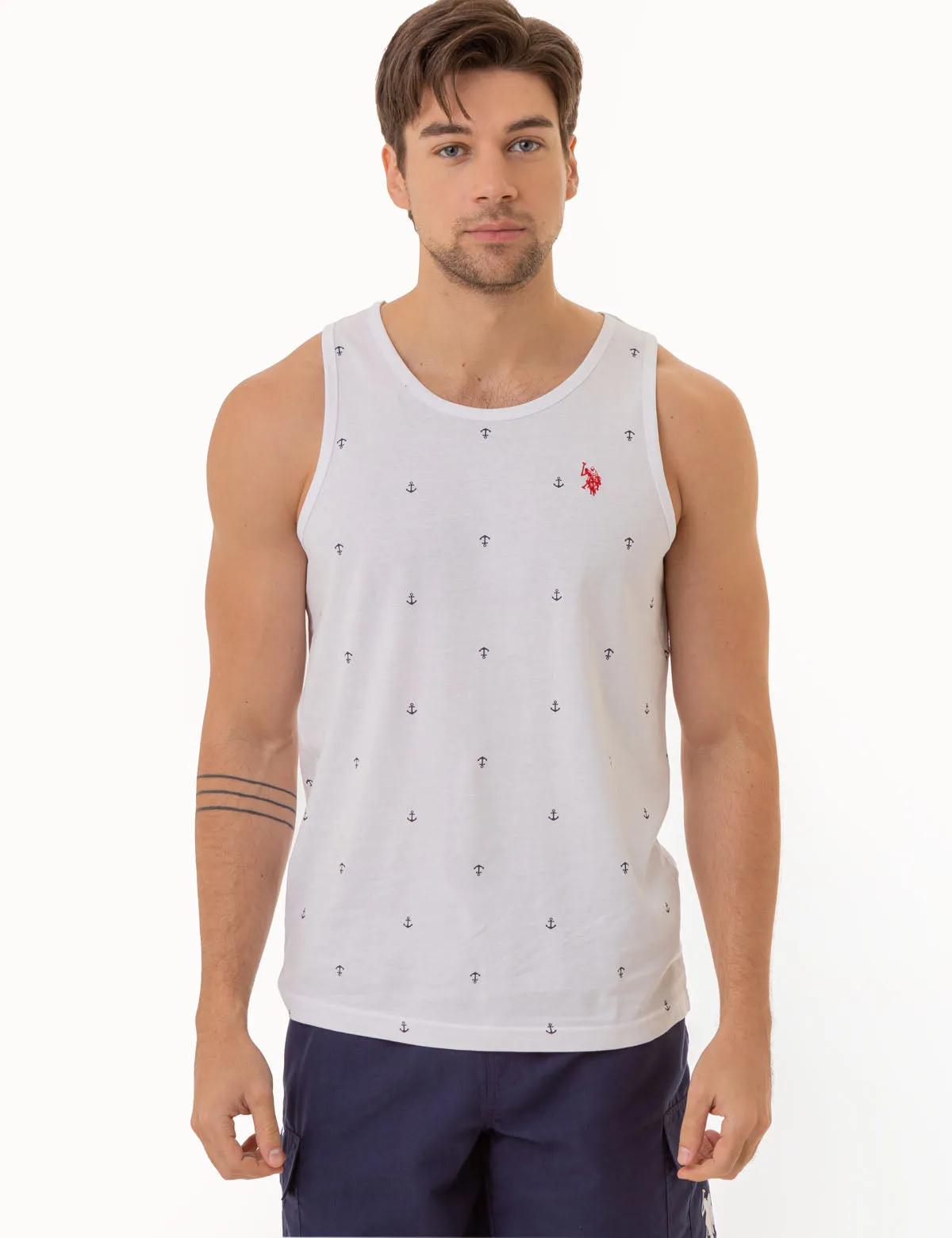 ALL OVER ANCHOR PRINT JERSEY MUSCLE TANK