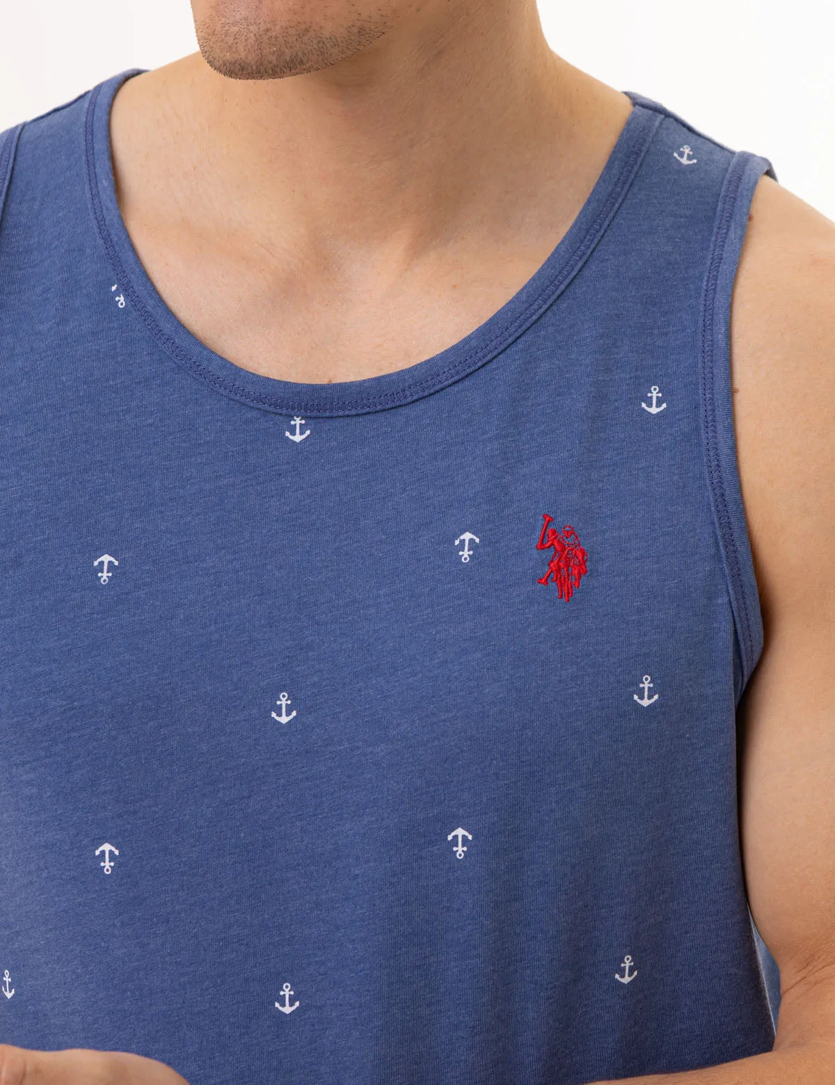 ALL OVER ANCHOR PRINT JERSEY MUSCLE TANK