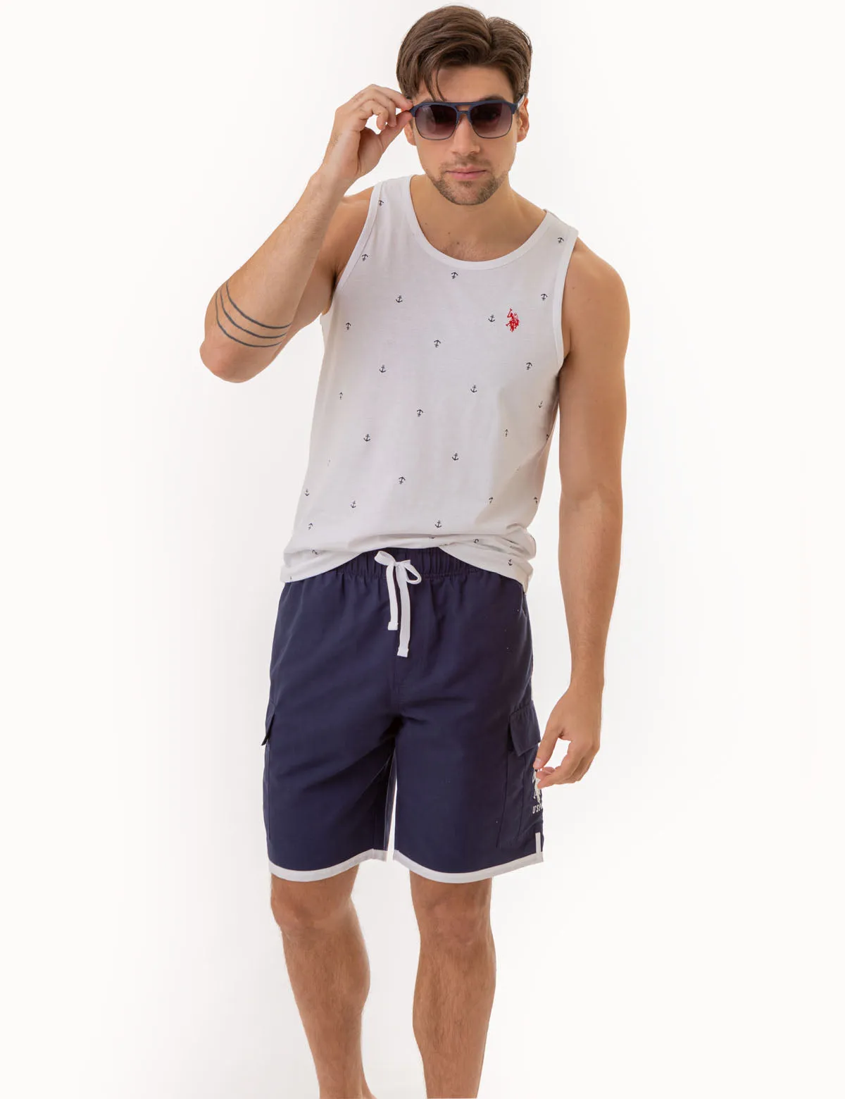 ALL OVER ANCHOR PRINT JERSEY MUSCLE TANK