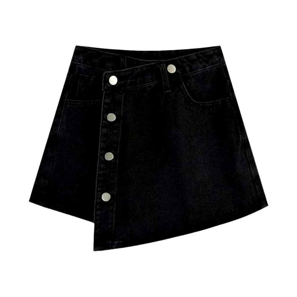 Asymmetric buttoned denim skort