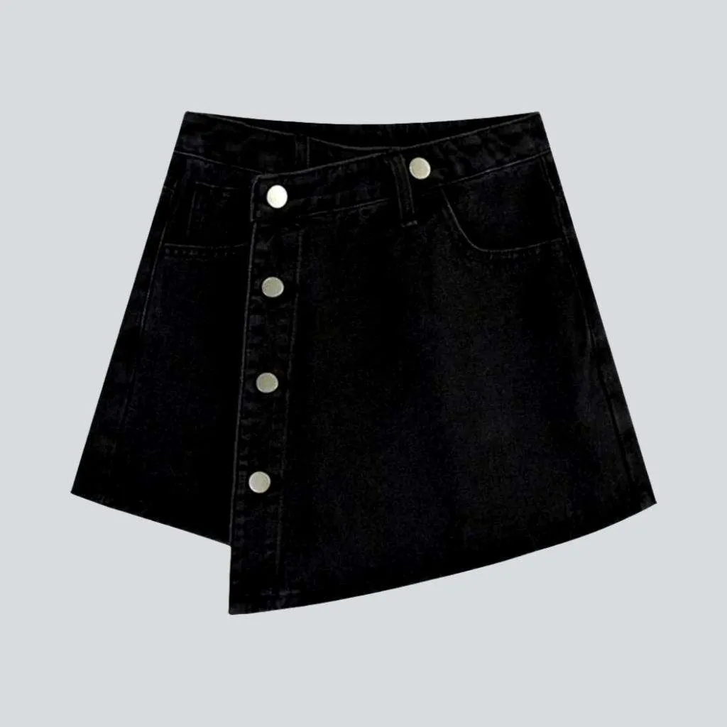 Asymmetric buttoned denim skort