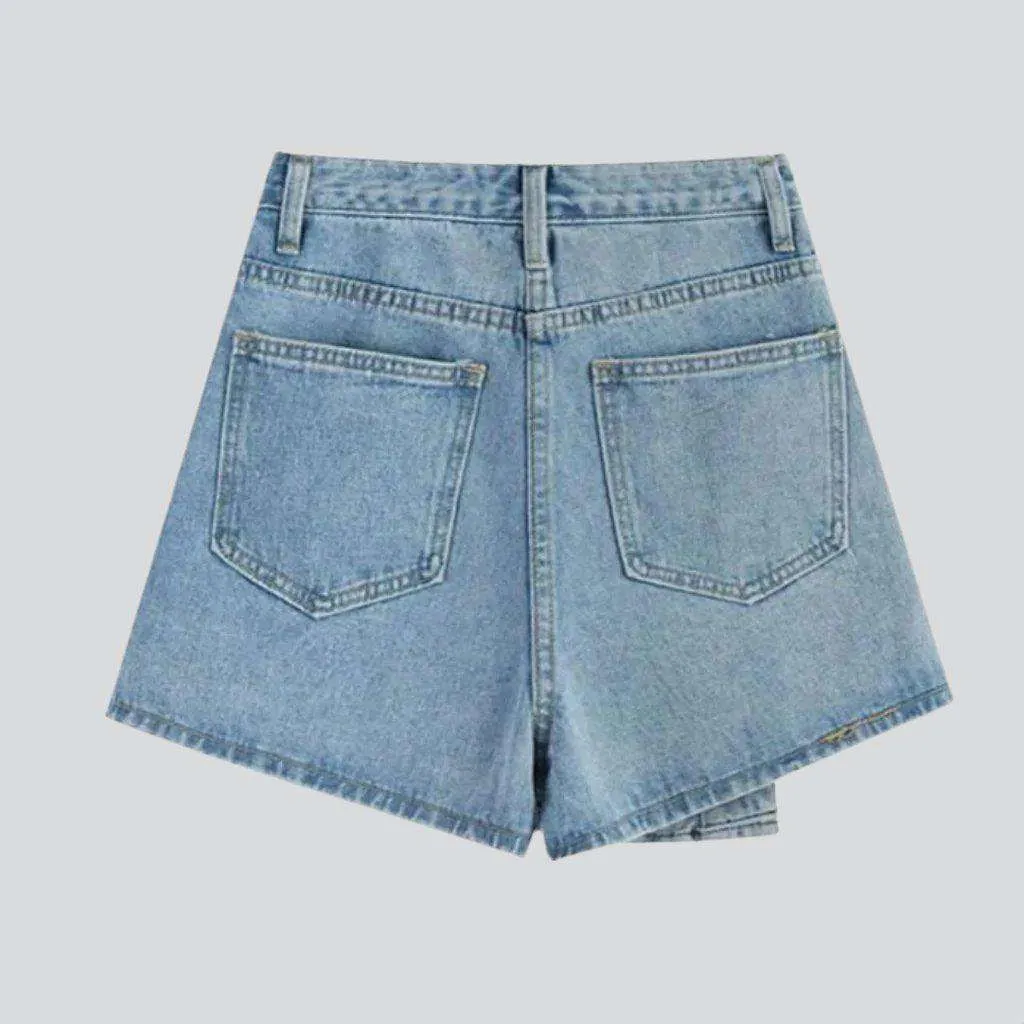 Asymmetric buttoned denim skort