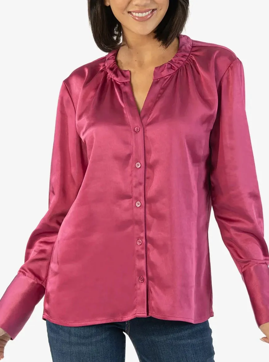 Brigitta Satin Button Down [Magenta-KT121901]