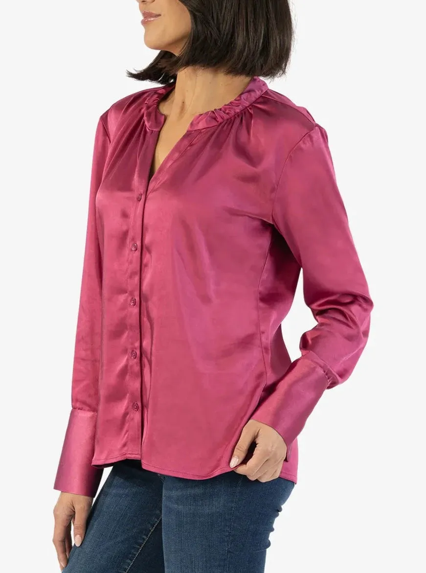 Brigitta Satin Button Down [Magenta-KT121901]