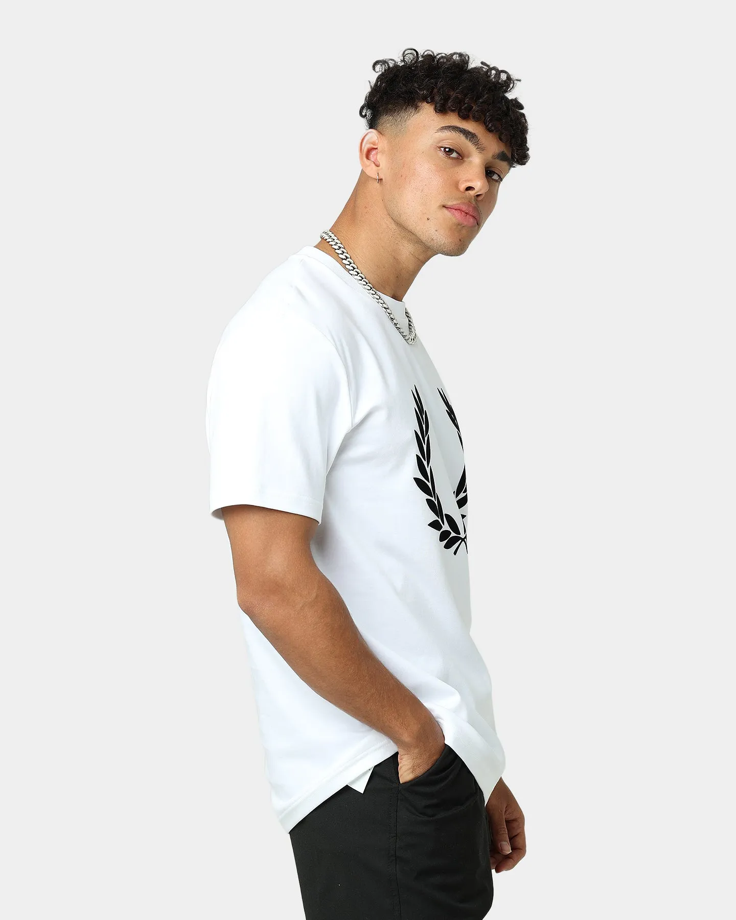 Fred Perry Flock Laurel Wreath T-Shirt White