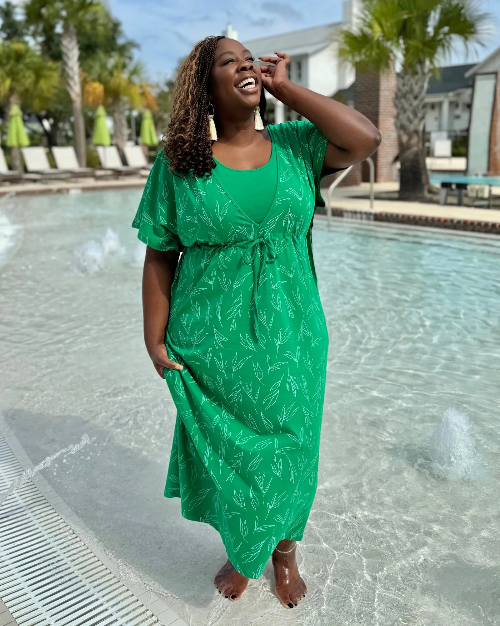 GIANNA printed swim cover-up dress in Leaf Green/White