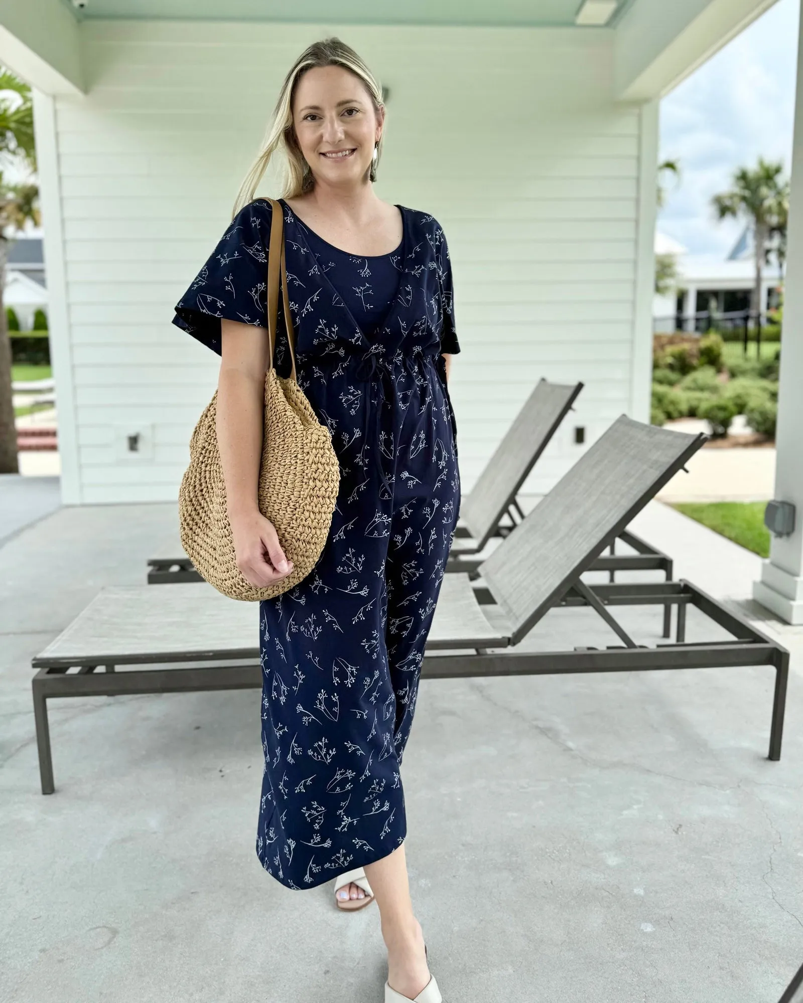 GIANNA printed swim cover-up dress in Navy/White