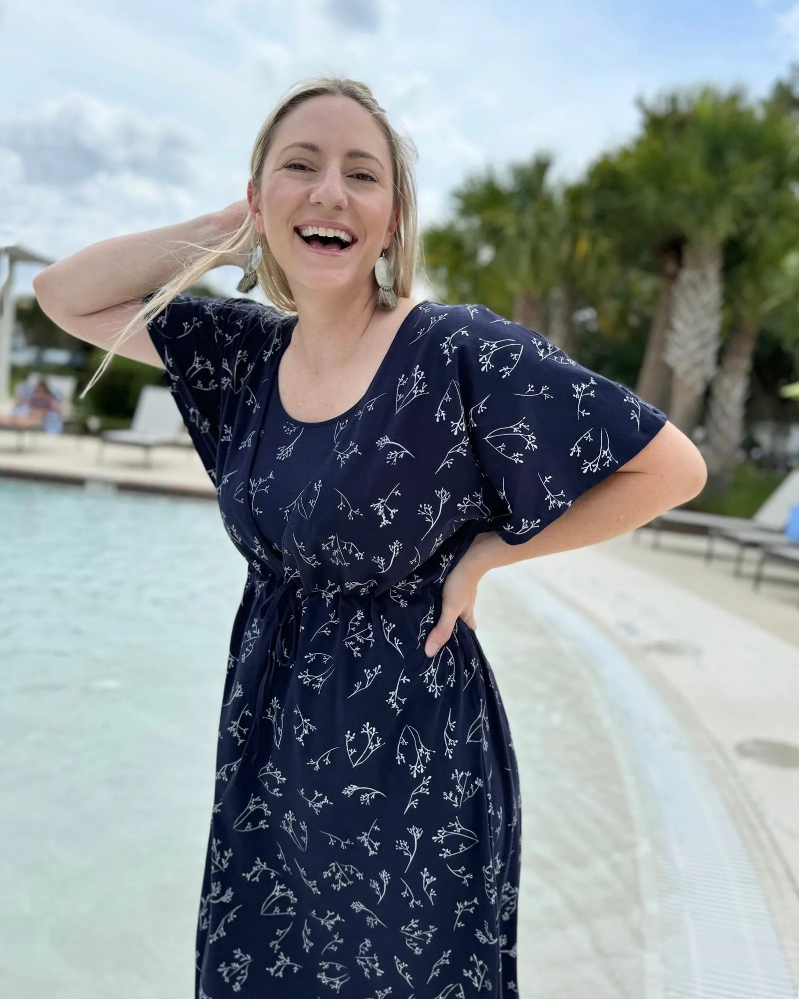 GIANNA printed swim cover-up dress in Navy/White