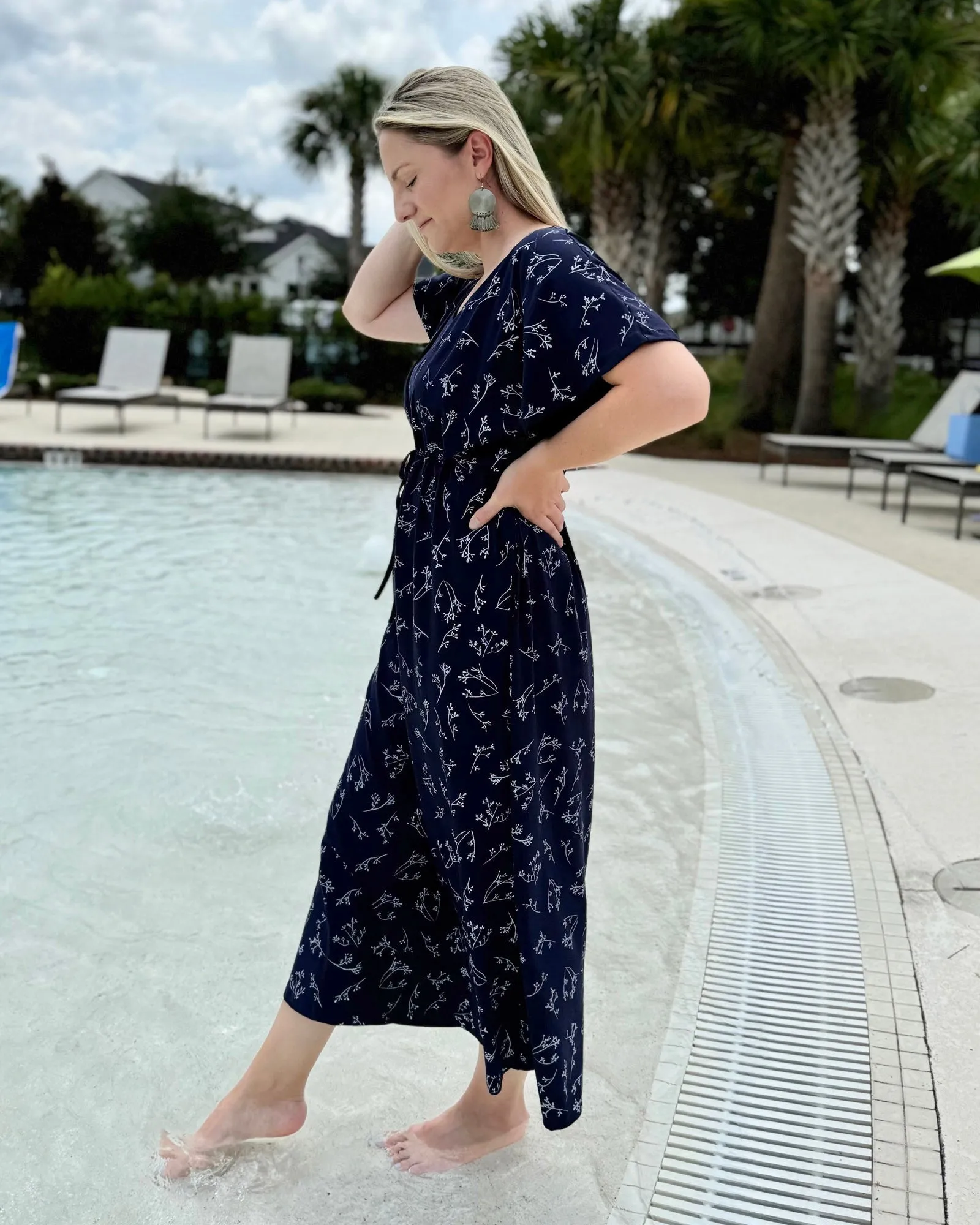 GIANNA printed swim cover-up dress in Navy/White