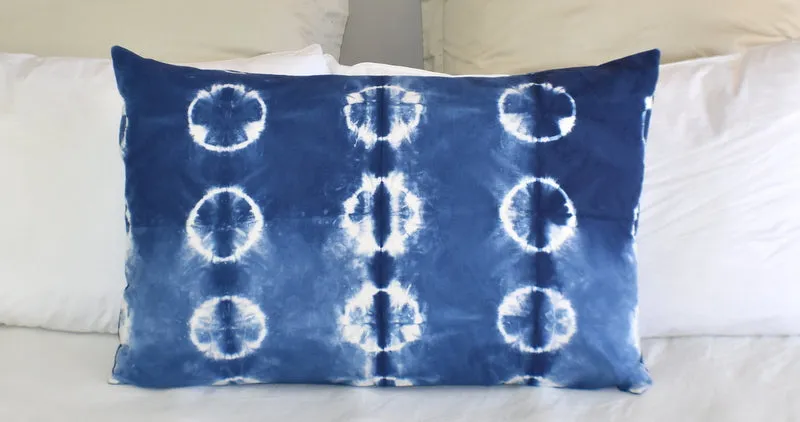 Hand Made Indigo Tie and Dye Dot Pillow Cover