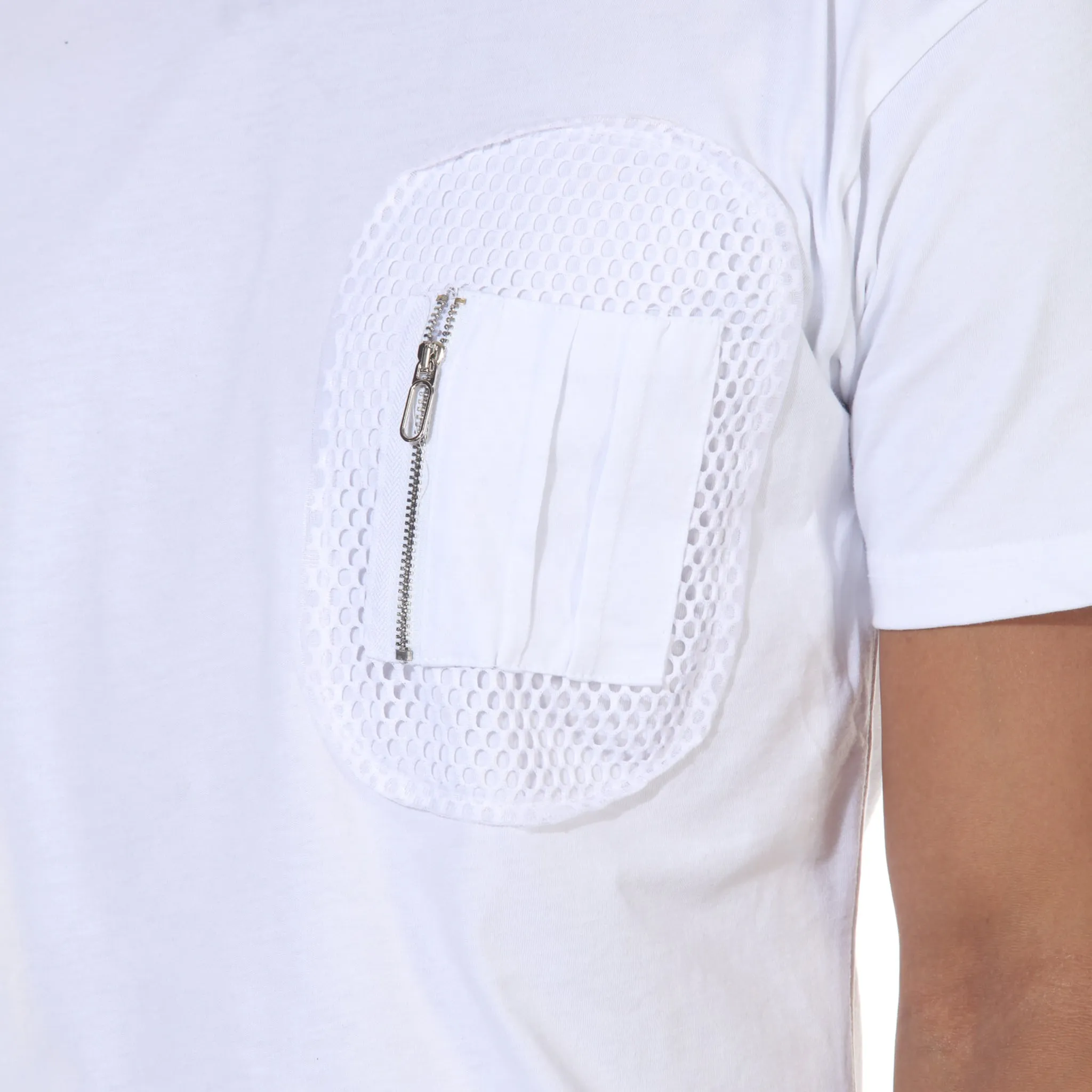 [Kent] White Tee with Fashion Zip & Lace Detail
