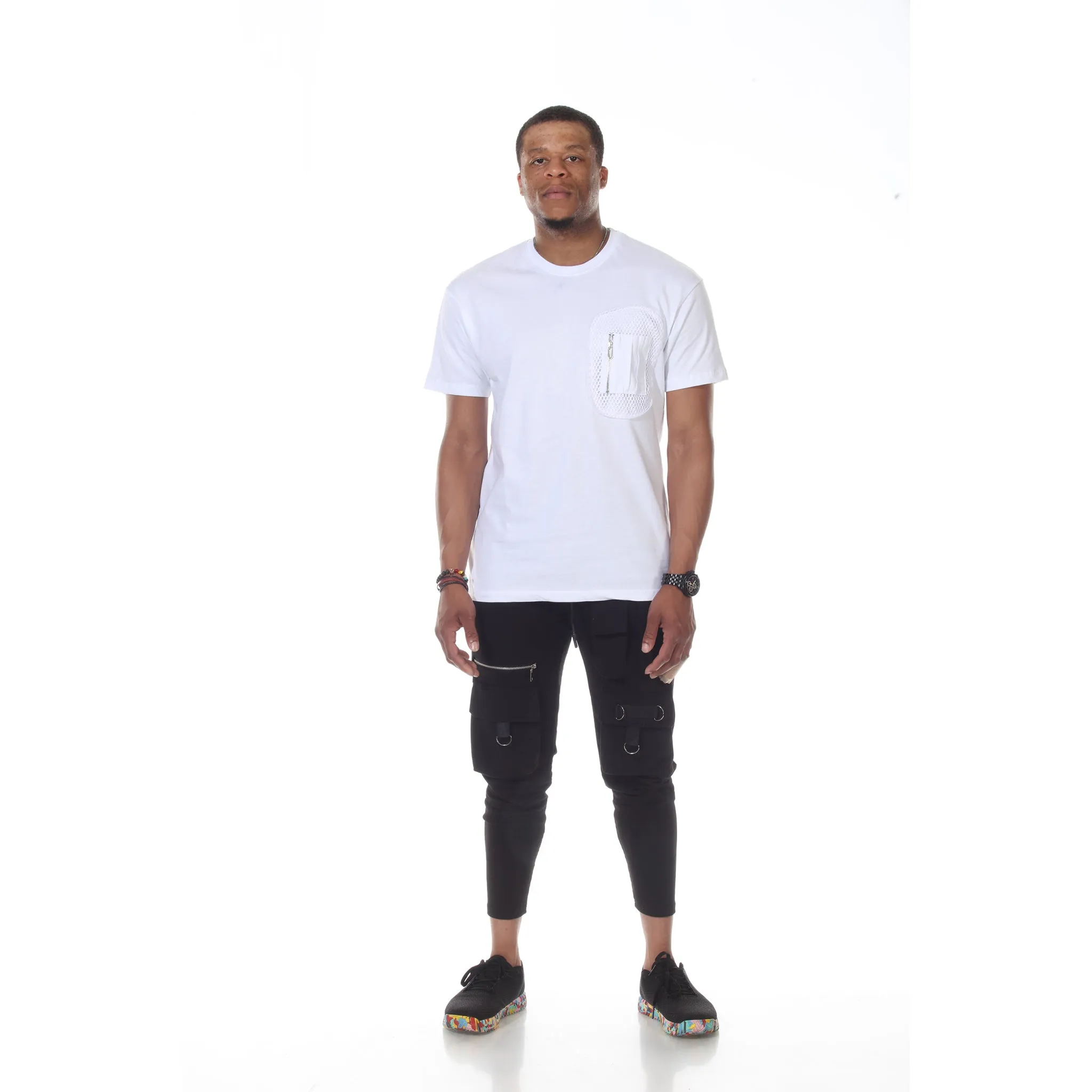 [Kent] White Tee with Fashion Zip & Lace Detail