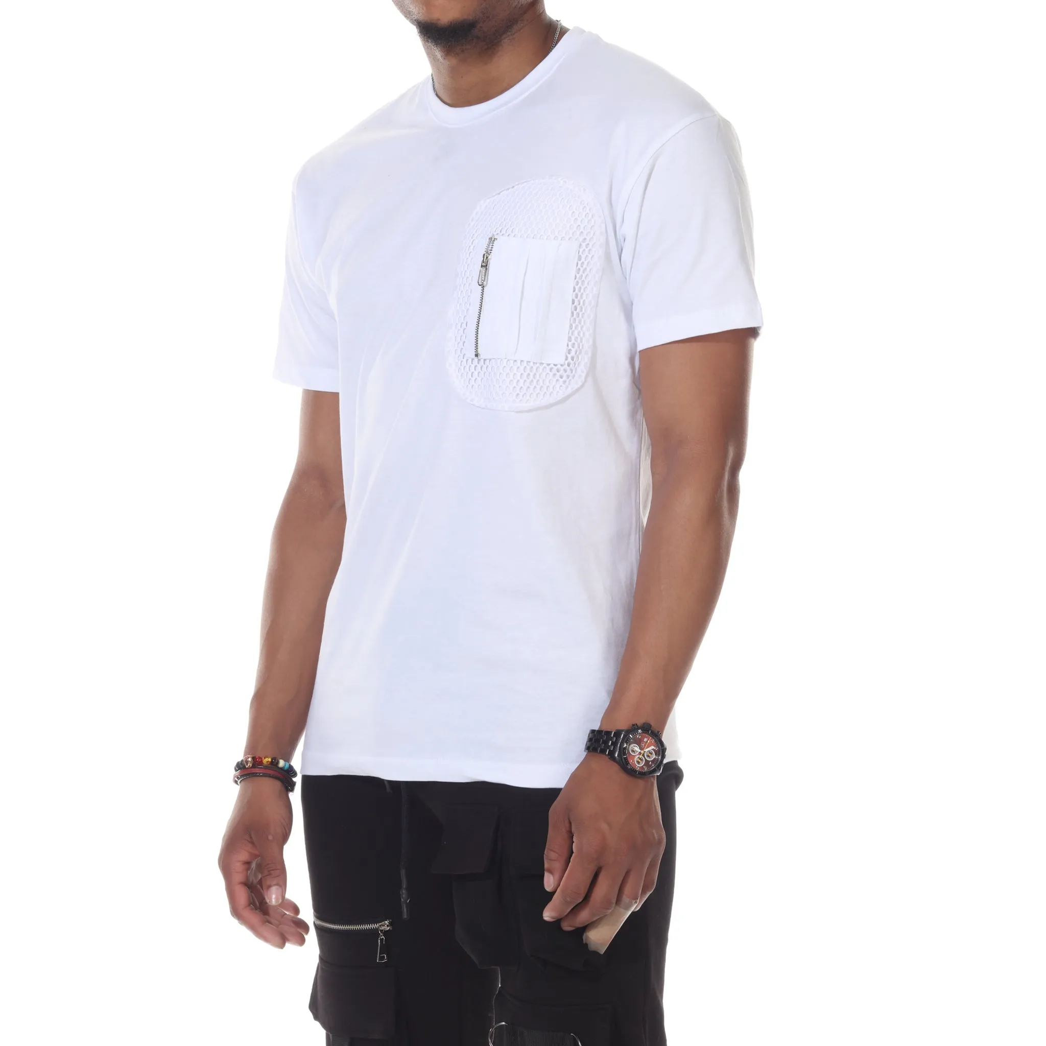 [Kent] White Tee with Fashion Zip & Lace Detail