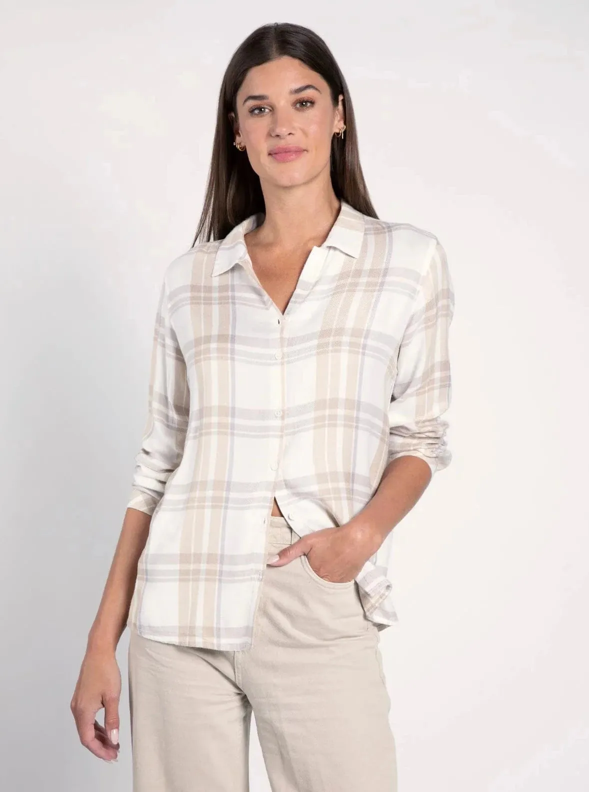Lexia Shirt [Tan Lavender Plaid]