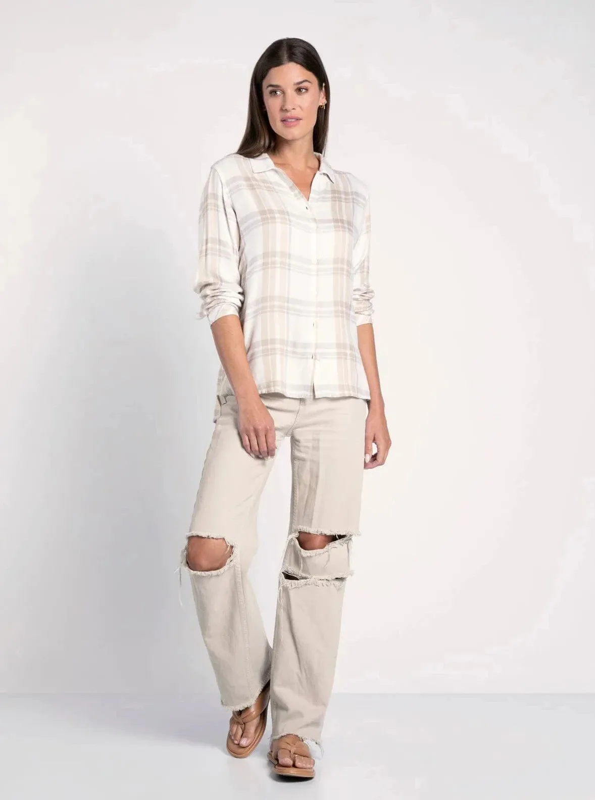 Lexia Shirt [Tan Lavender Plaid]