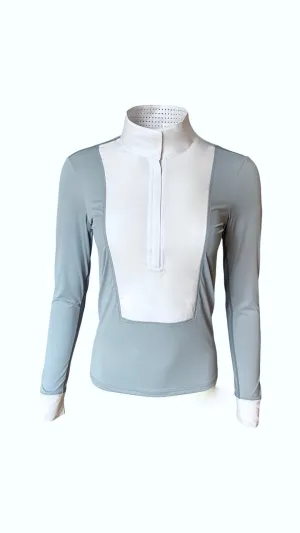 Long Sleeve Bib Show Shirt - Cavalry Blue/ White