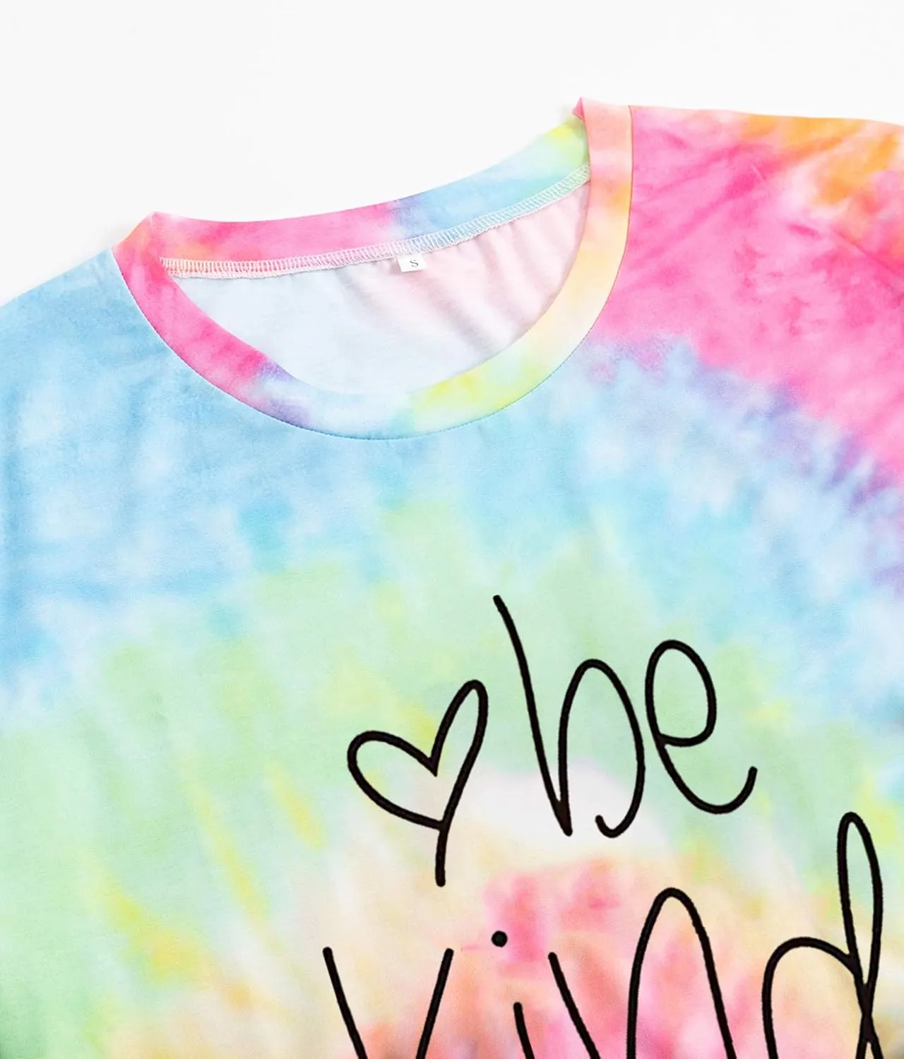 MAIHUN Be Kind Shirt for Women Tie Dye Rainbow T Shirt Inspirational Teacher Tees Tops Blessed Short Sleeve