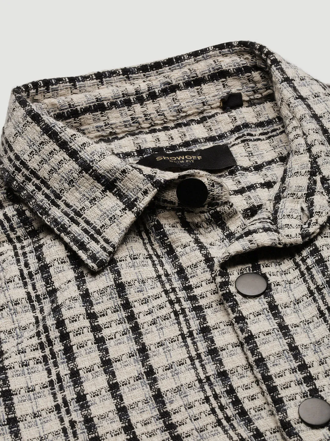 Men Cream Micro Checked Shacket