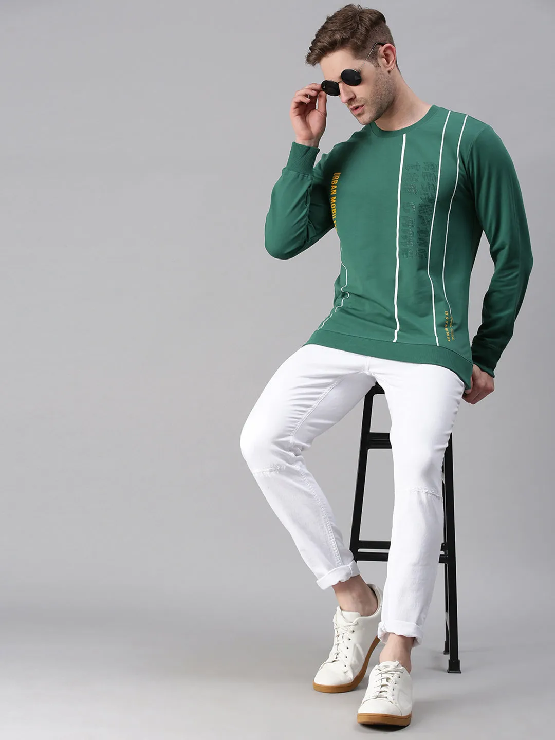 Men Green Printed Casual Sweatshirt