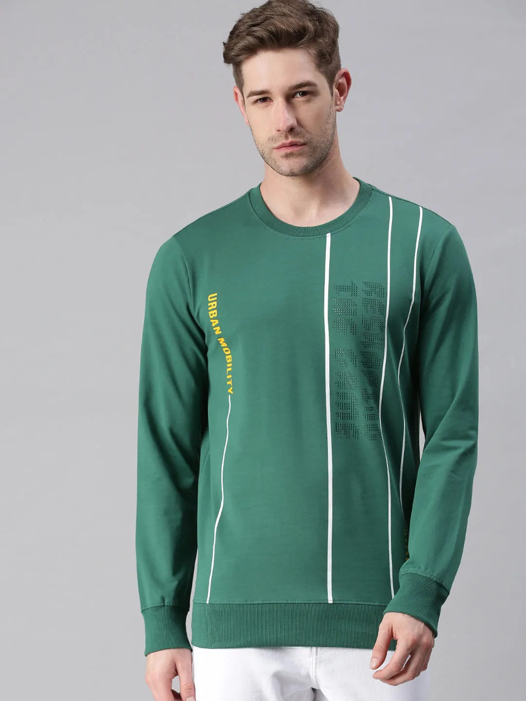 Men Green Printed Casual Sweatshirt