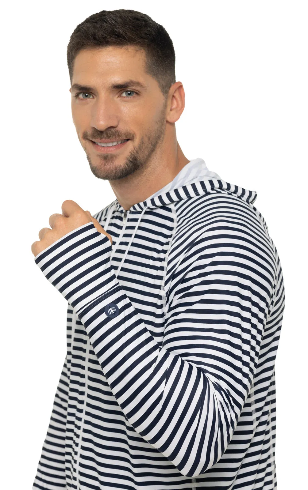 Men's Ocala Swim Hoodie  |  White/Navy Stripe
