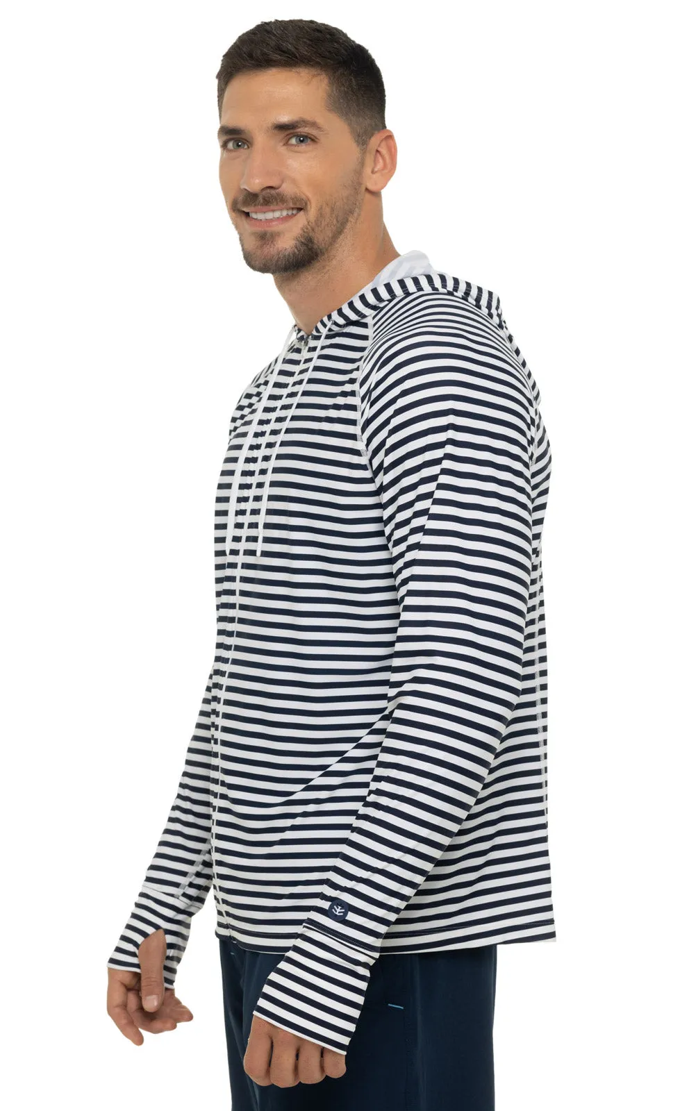 Men's Ocala Swim Hoodie  |  White/Navy Stripe