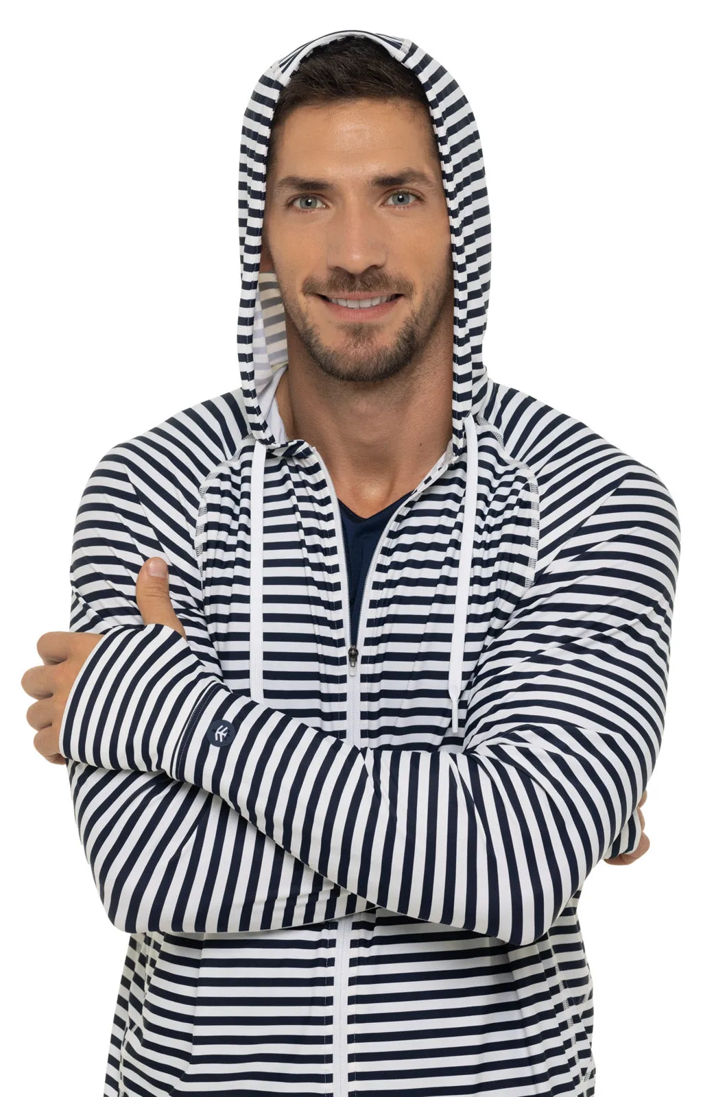 Men's Ocala Swim Hoodie  |  White/Navy Stripe