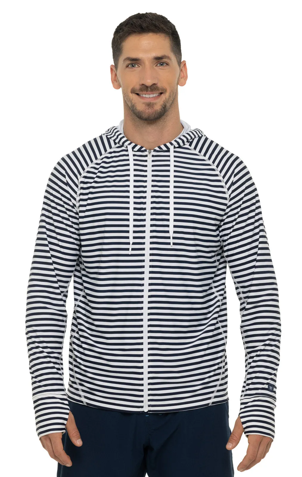 Men's Ocala Swim Hoodie  |  White/Navy Stripe