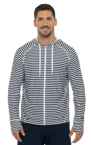 Men's Ocala Swim Hoodie  |  White/Navy Stripe