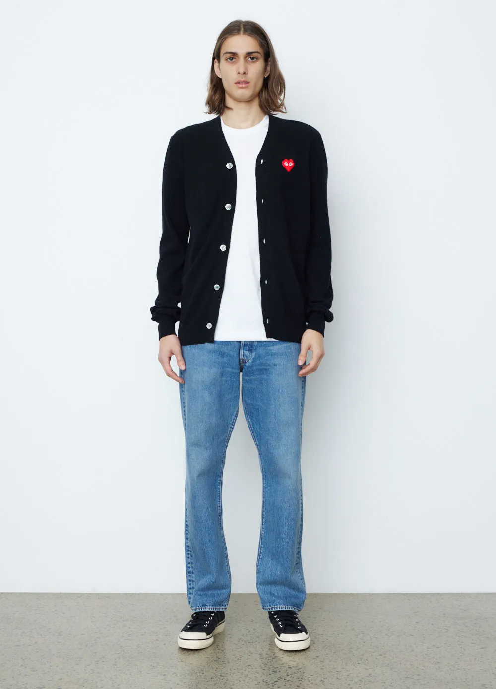 N084 Pixel Red Heart Cardigan