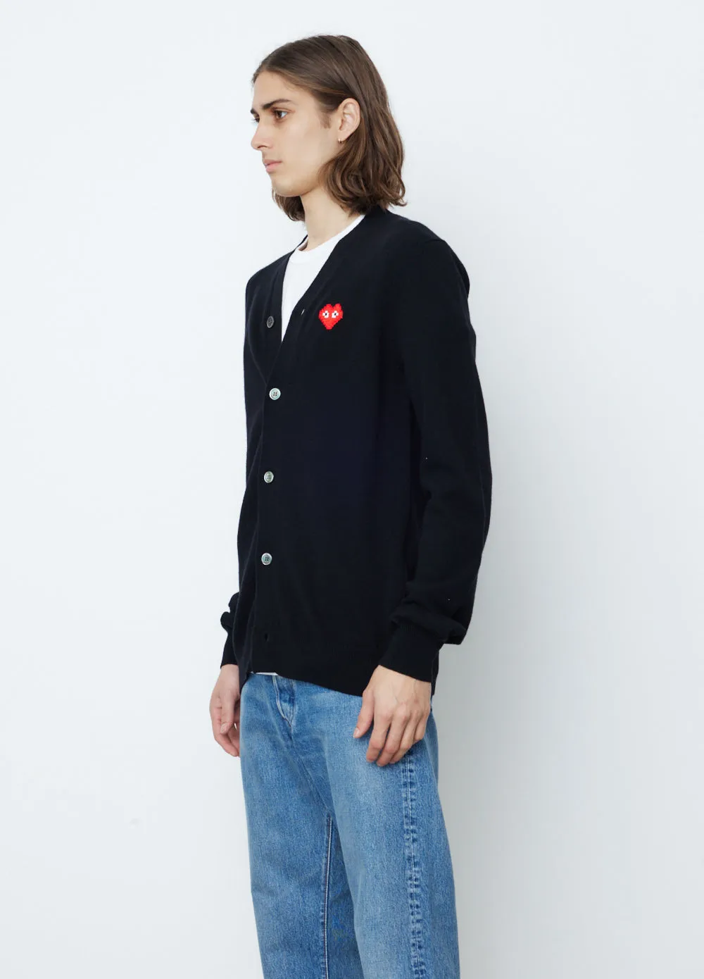 N084 Pixel Red Heart Cardigan