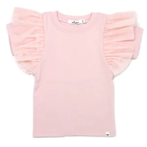 oh baby! Butterfly Sleeve Short Sleeve Tee with Mesh - Pale Pink