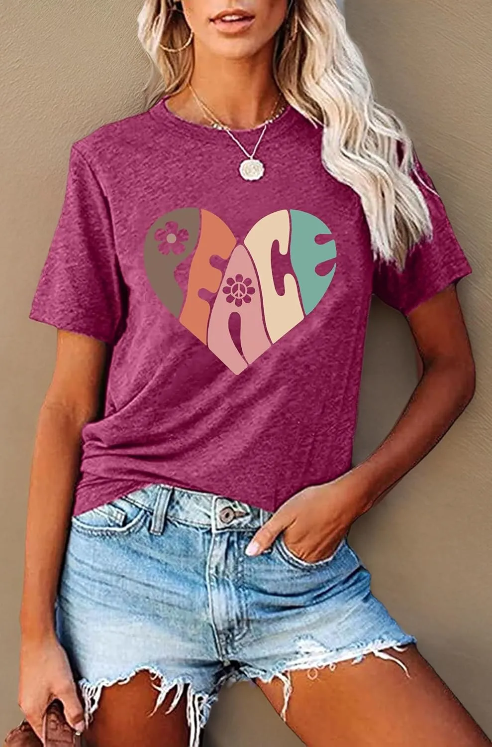 Peace Love Shirts Women Hippie Soul Inspirational Vintage Short Sleeve Graphic Tees Tops