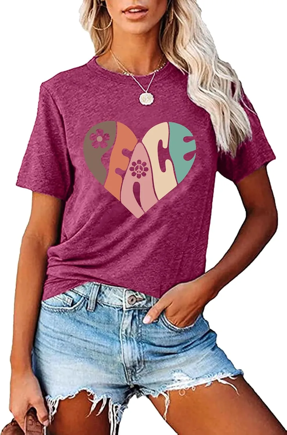 Peace Love Shirts Women Hippie Soul Inspirational Vintage Short Sleeve Graphic Tees Tops
