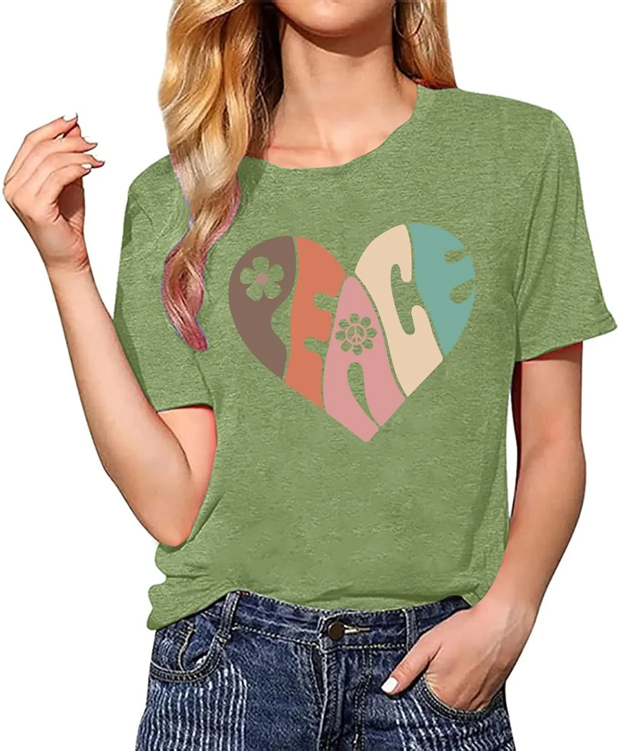 Peace Love Shirts Women Hippie Soul Inspirational Vintage Short Sleeve Graphic Tees Tops