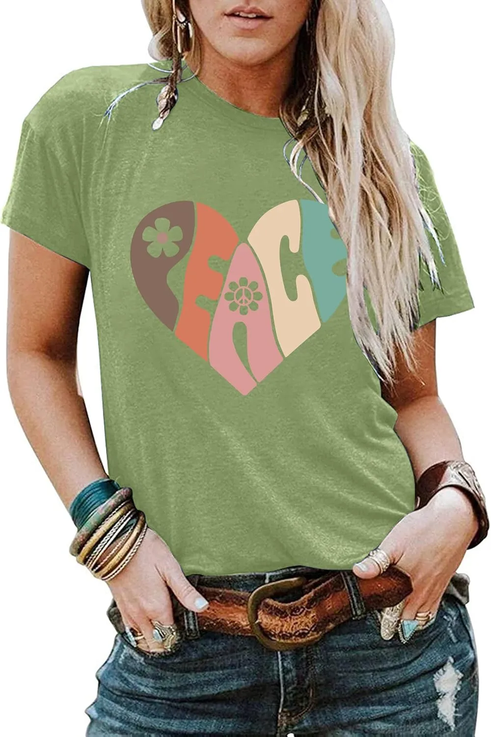 Peace Love Shirts Women Hippie Soul Inspirational Vintage Short Sleeve Graphic Tees Tops