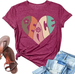 Peace Love Shirts Women Hippie Soul Inspirational Vintage Short Sleeve Graphic Tees Tops