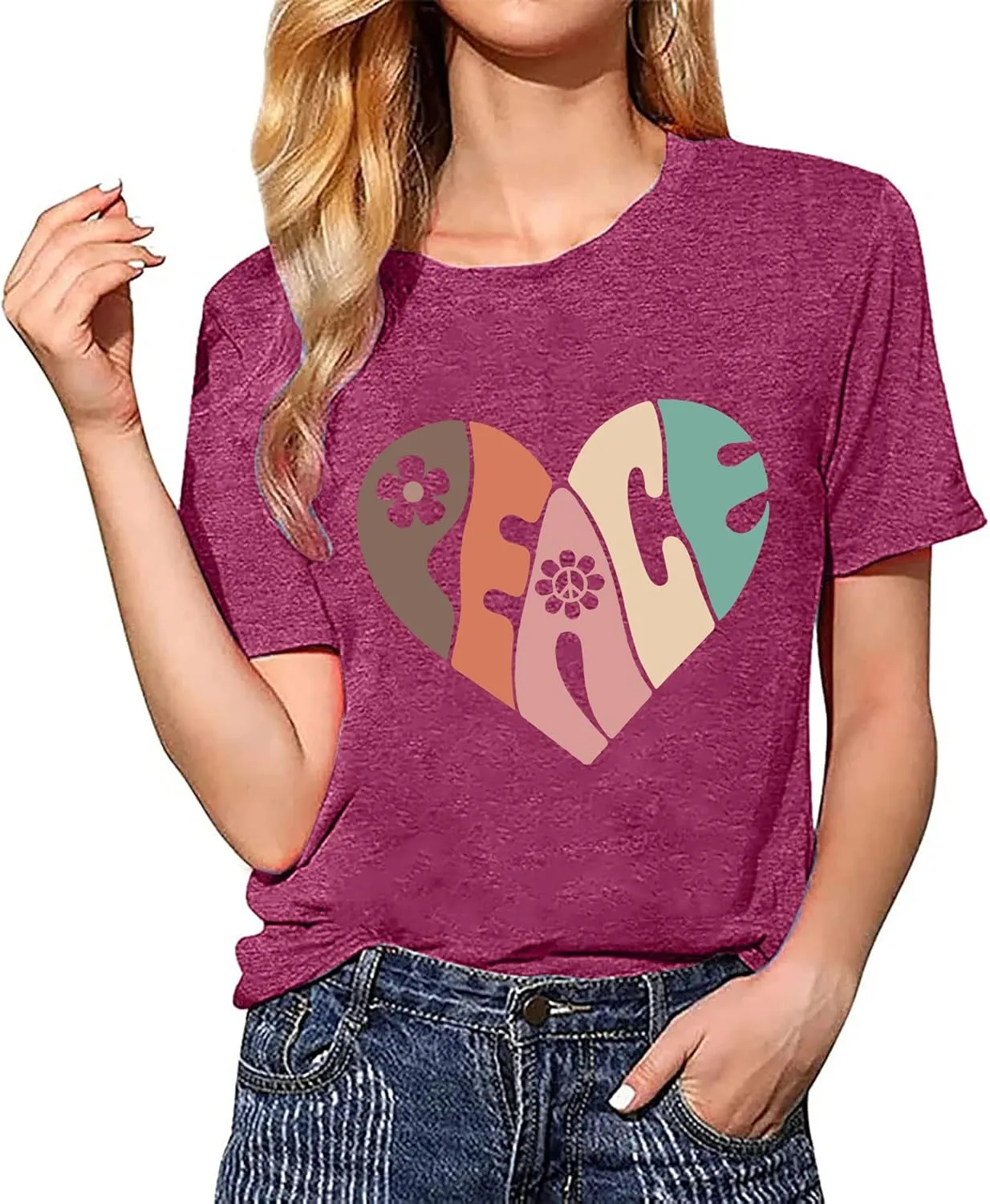 Peace Love Shirts Women Hippie Soul Inspirational Vintage Short Sleeve Graphic Tees Tops