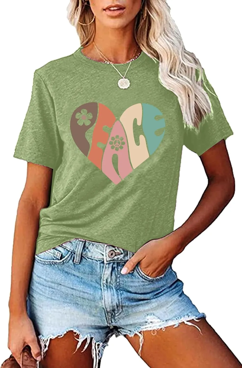 Peace Love Shirts Women Hippie Soul Inspirational Vintage Short Sleeve Graphic Tees Tops