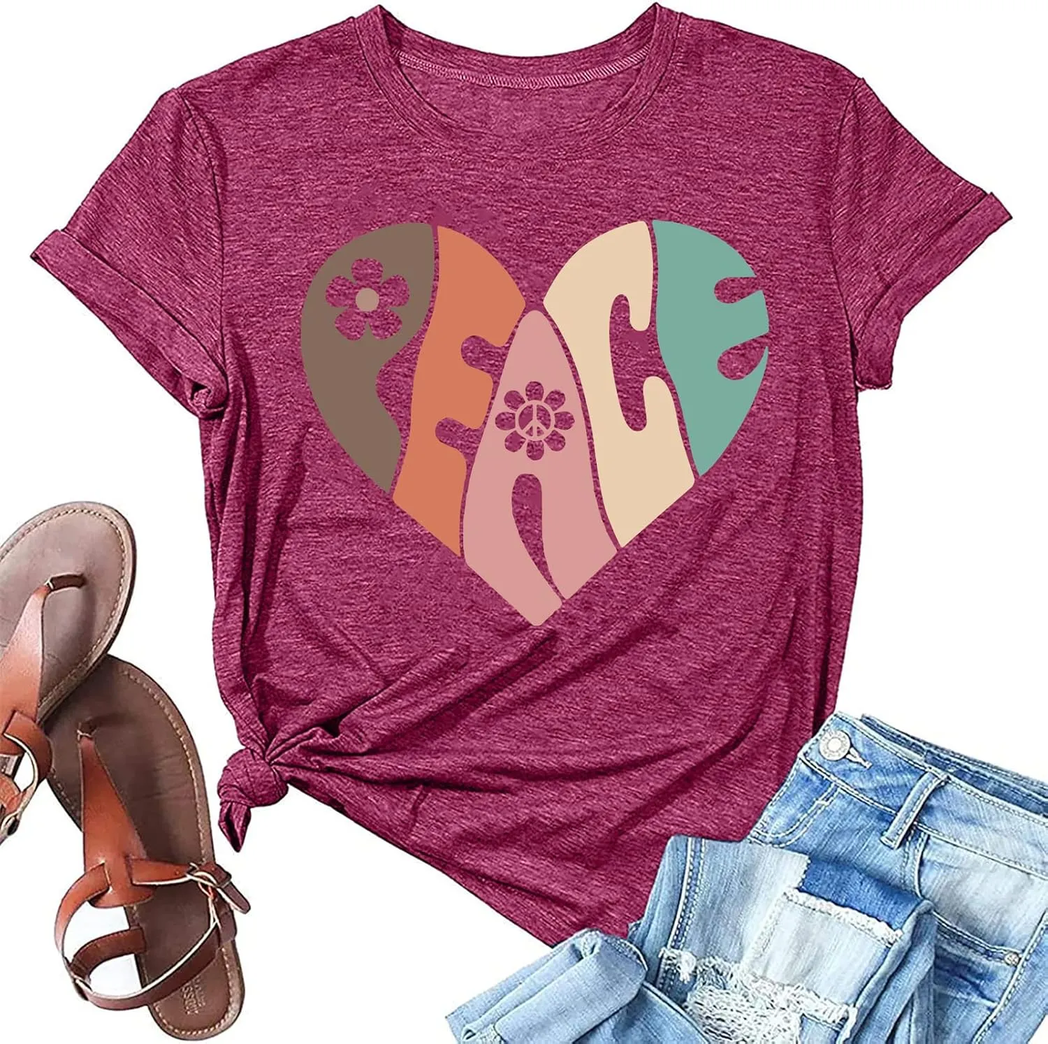 Peace Love Shirts Women Hippie Soul Inspirational Vintage Short Sleeve Graphic Tees Tops