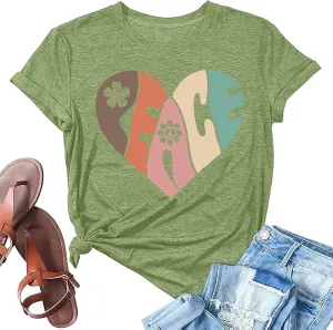 Peace Love Shirts Women Hippie Soul Inspirational Vintage Short Sleeve Graphic Tees Tops