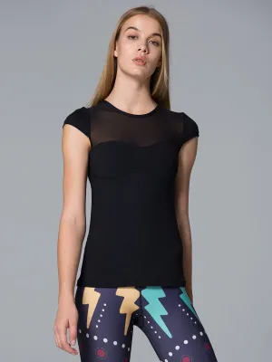 PEARL TEE, BLACK/BLACK MESH