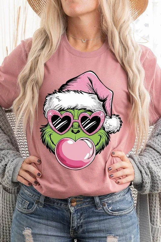 Pink Blowing Bubble Grinch Graphic Tee