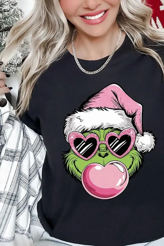 Pink Blowing Bubble Grinch Graphic Tee