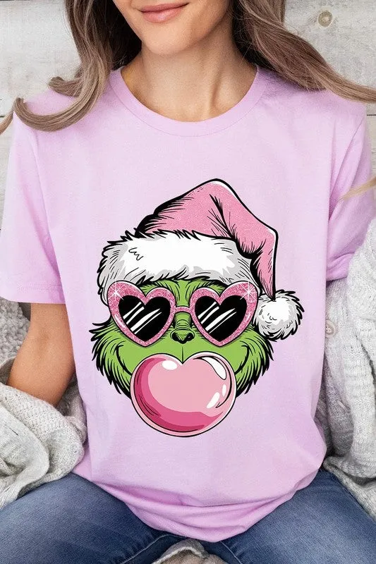Pink Blowing Bubble Grinch Graphic Tee