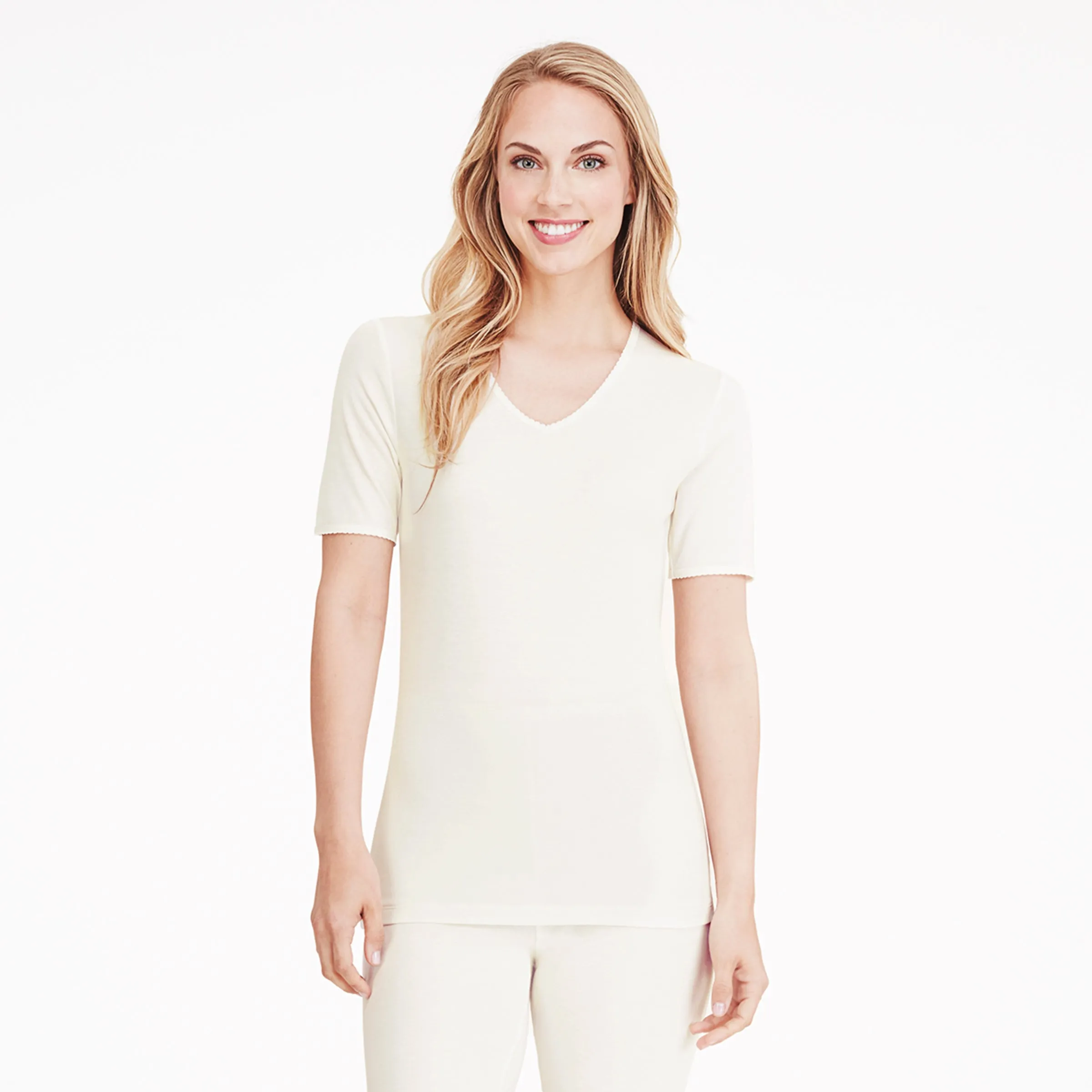 Softwear Lace Edge Short Sleeve V-Neck