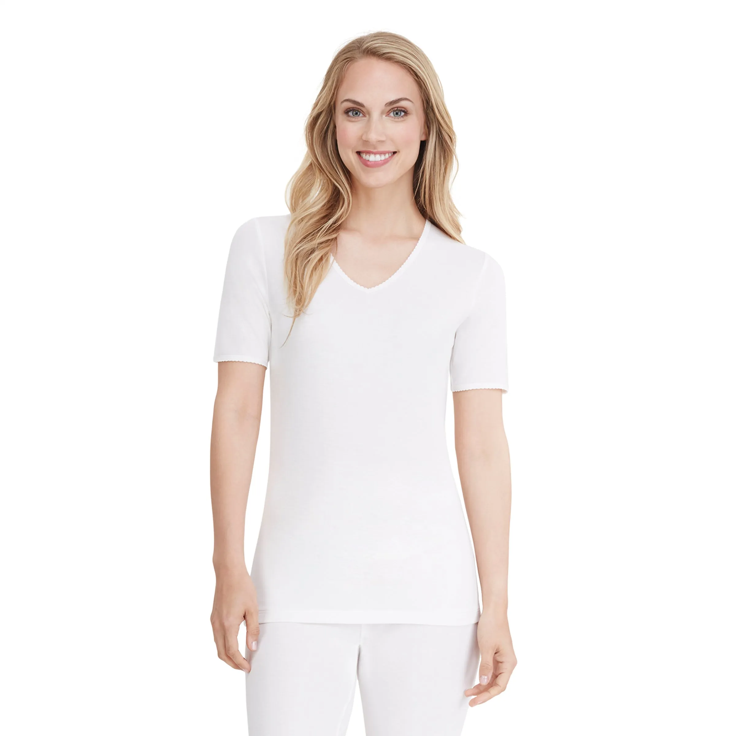 Softwear Lace Edge Short Sleeve V-Neck
